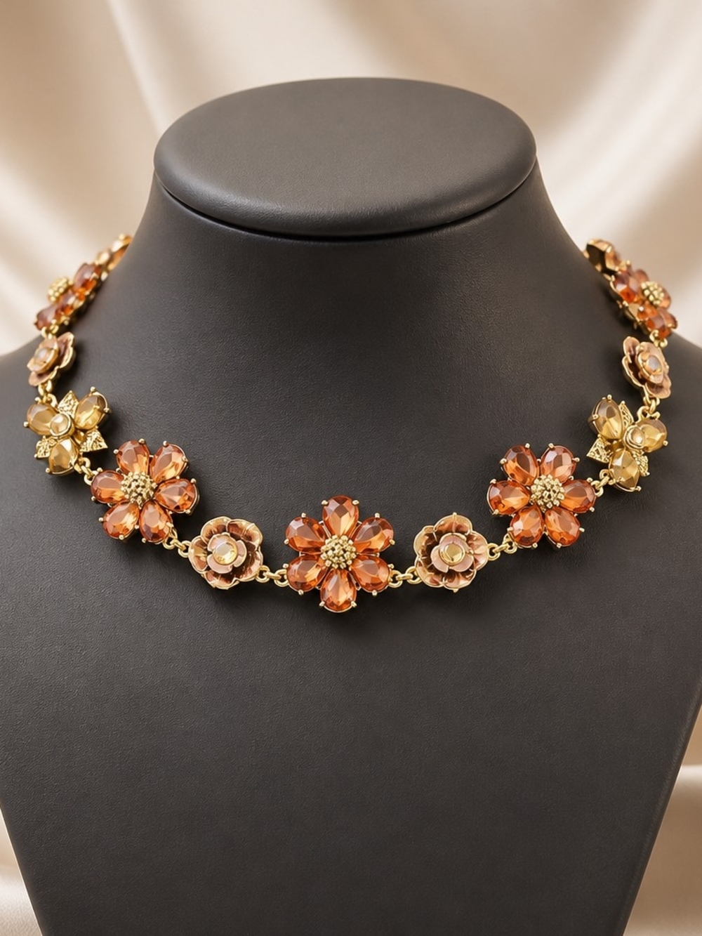 Gold Floral Crystal Necklace in Amber - Women Jewelry